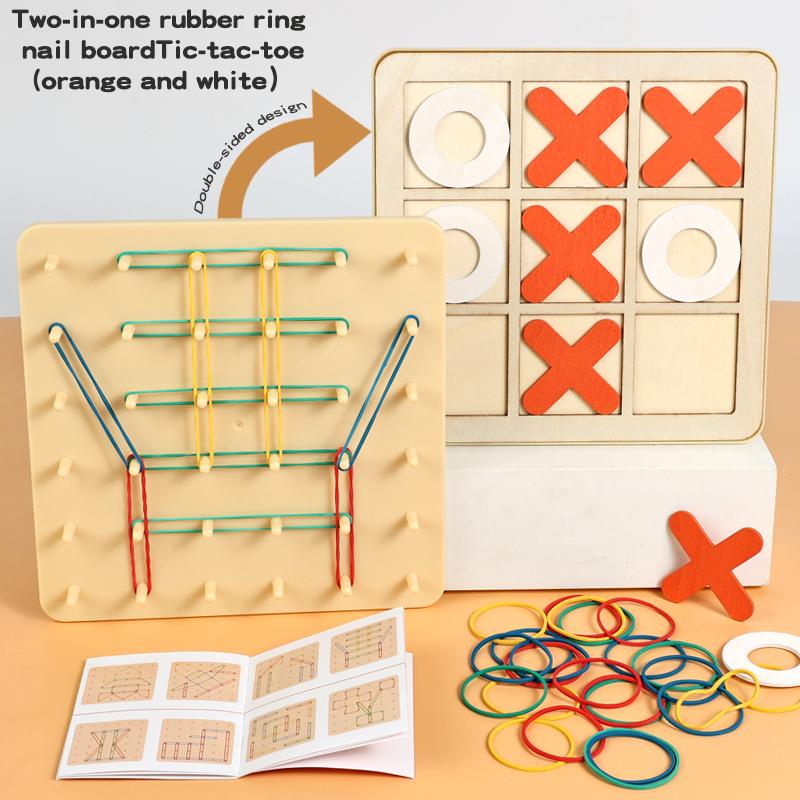 Two In One Nail Board Wooden Tic Tac Toe & Pegboard Set Enhance Spatial Thinking Strategy Skills Hand-Eye Coordination Training