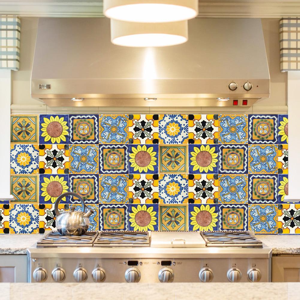 10pcs Retro Mandala Pattern Surface Crystal Tiles Sticker Waterproof Murals Self-Adhesive Decorative for Kitchen Bathroom