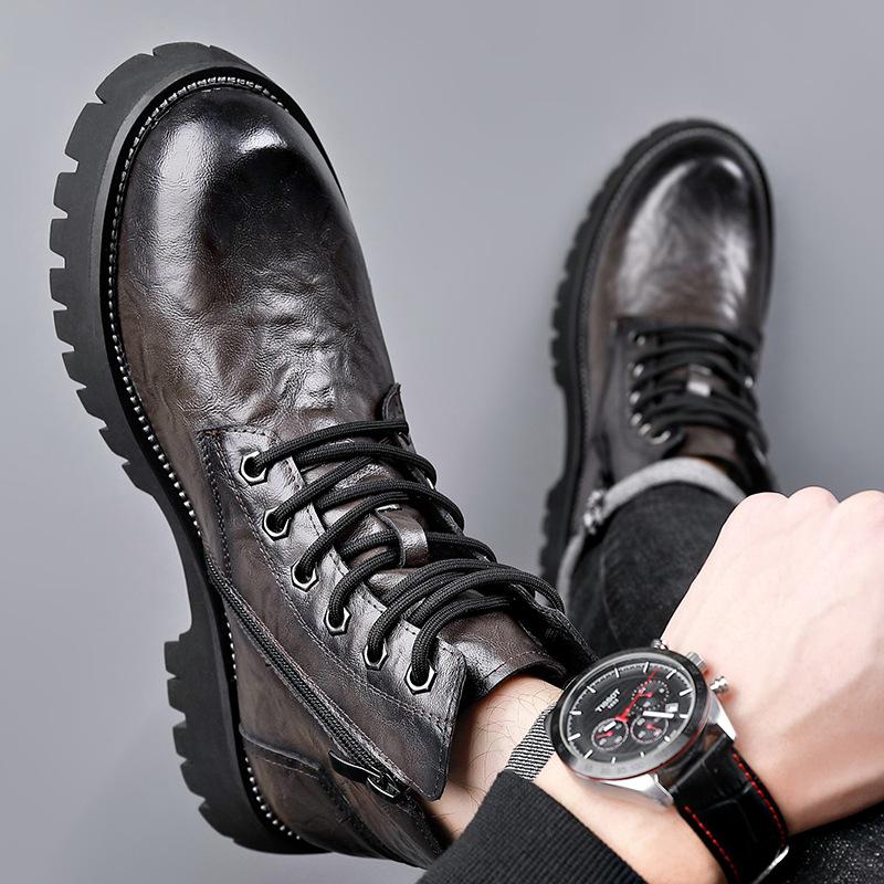 Autumn and Winter Boots Men's British Style Versatile High Top Leather Shoes Workwear Snow Leather Boots Men's Short Boots