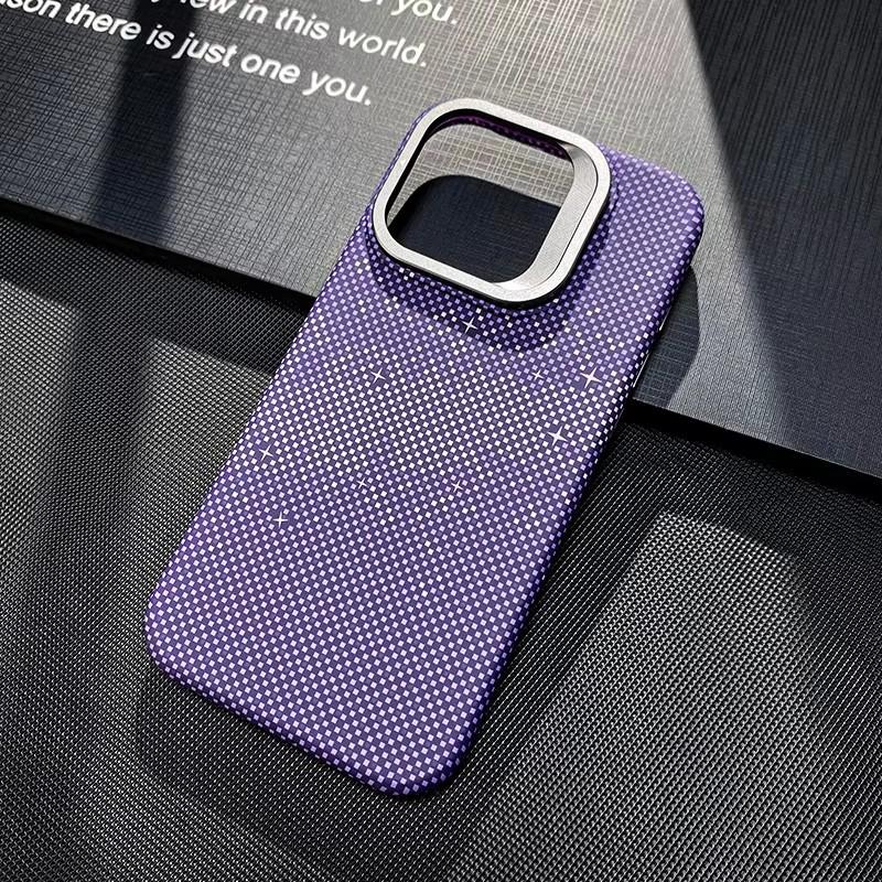 

Металлический держатель объектива Млечный Путь Карбоновый узор Чехол для iPhone 16 15 14 13 Pro Max Magsafe Магнит Беспроводная зарядка Твердый чехол For iPhone 13Pro Max фиолетовый