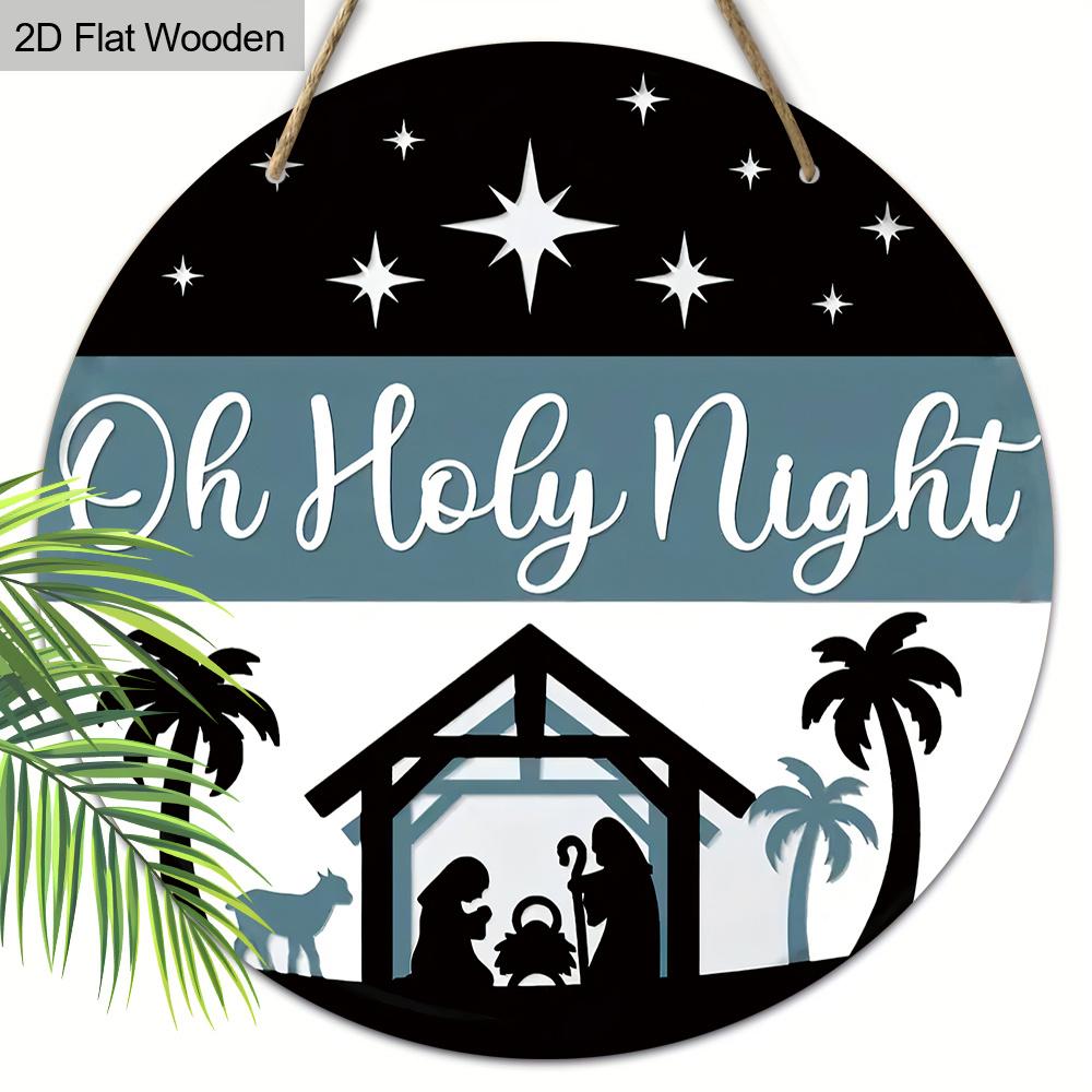 2D Flat, 1 Piece Nativity Scene Wooden Christmas Sign O Holy Night Nativity Christmas Ornaments Christmas Tree Hanging Pendant Home Walls and 20cm