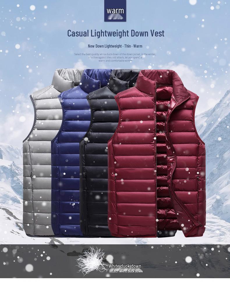 2024 Men's Two-Way Zipper Lightweight White Duck Down Vest - Winter Sports Casual Style