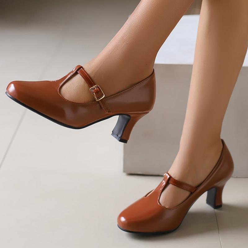 Fashion Elegant High Heels Pumps Woman Elegant Mary Janes Shoes Large Size 45 T-straps Black Nude Women's Heeled Party Wedding Shoes