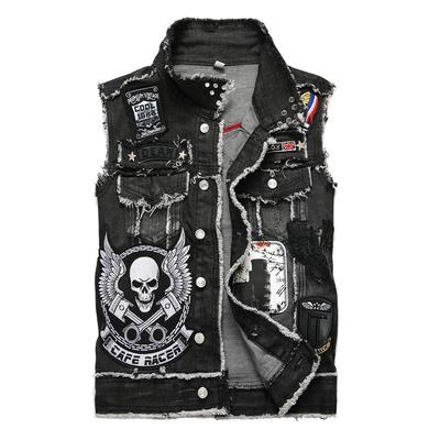 Gilet motociclist din piele pentru bărbați Jachetă neagră fără mâneci hip hop pentru motociclete