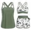 Three-piece Split Swimsuit Women with Pockets Cross Design Beautiful Back Bikini Boxers Sports Swimsuit