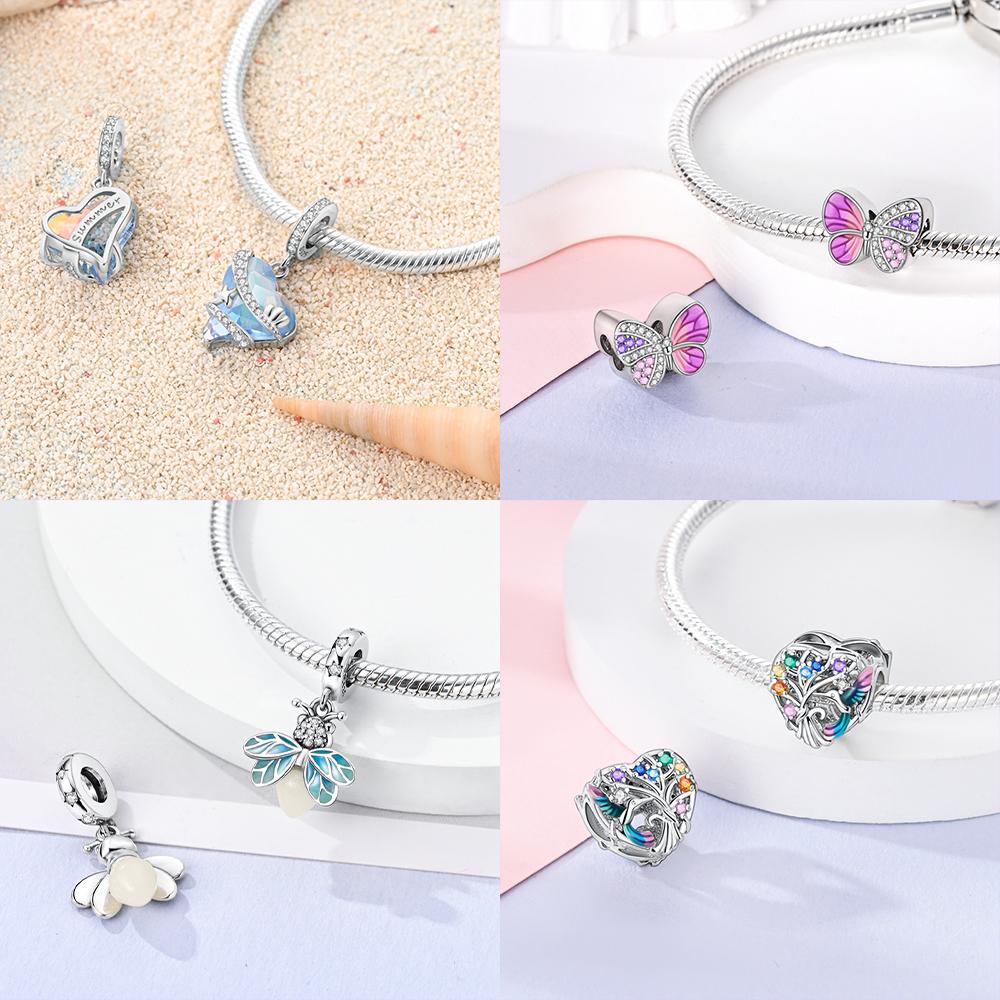 Original Copper Dragon Firefly Butterfly Puppy Heart Plane Travel Charms Beads Fit Bracelet Zircon For Women Gift
