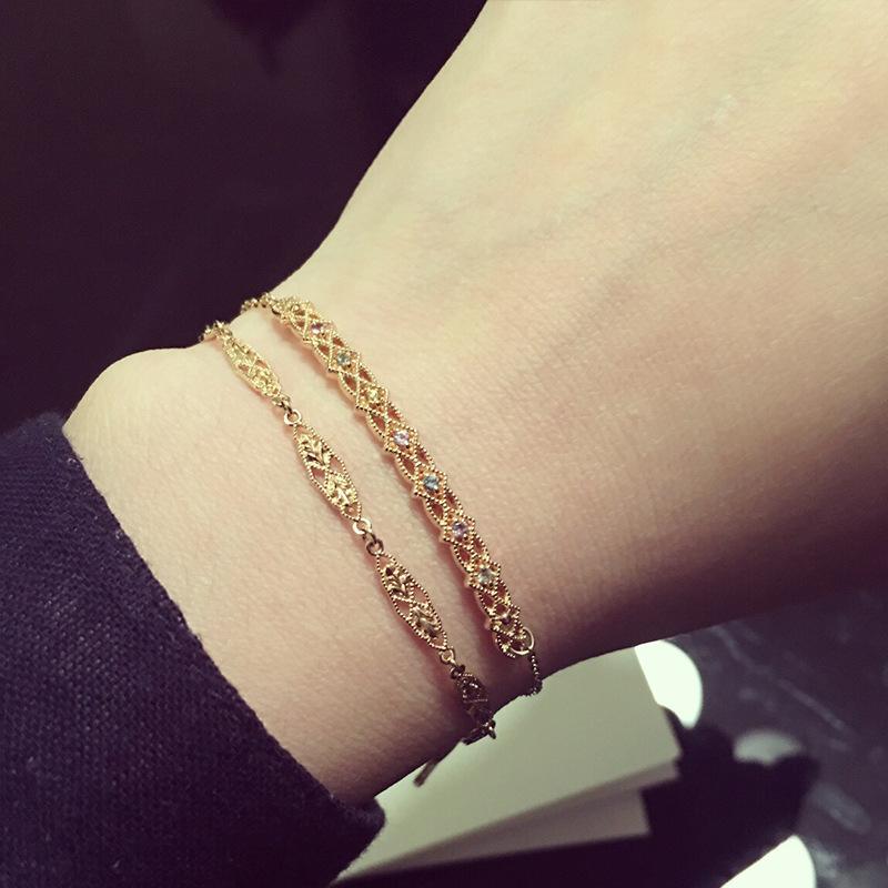 Retro Diamond Hollow Pattern S925 Sterling Silver Bracelet for Women