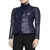Noora Women's Navy Blue Lambskin Leather Blazer, Casual Formal Blazer, Slim Fit Office Wear Blazer.
