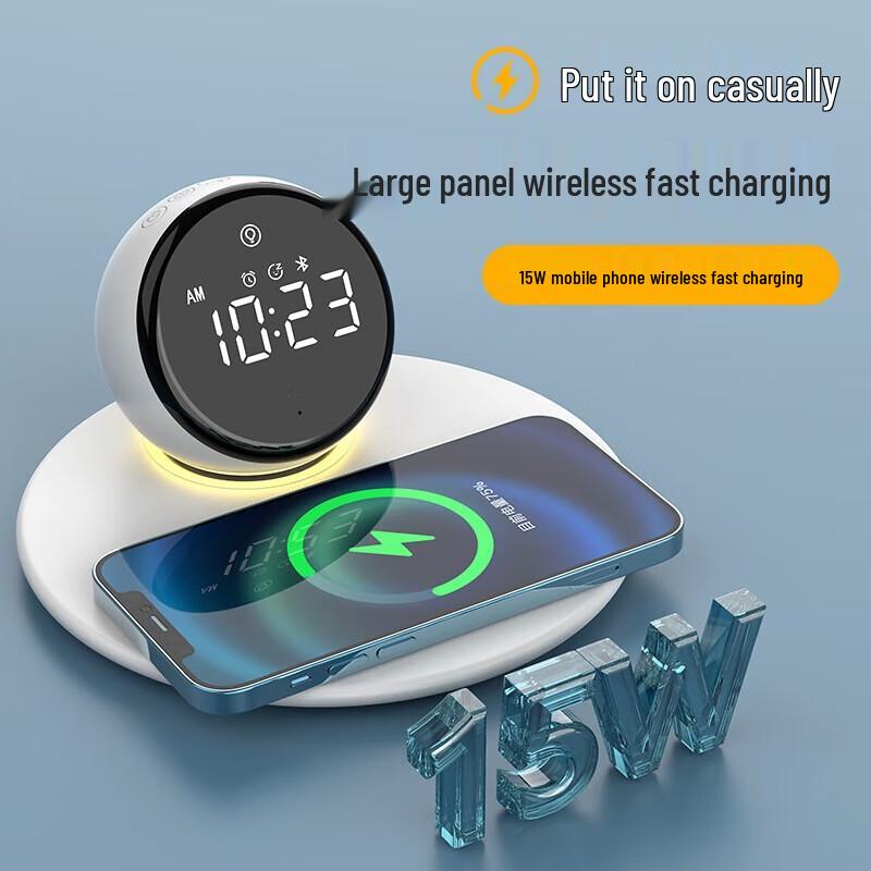 Sayrelances Wireless Charging Alarm Clock Bluetooth Speaker with Night Light