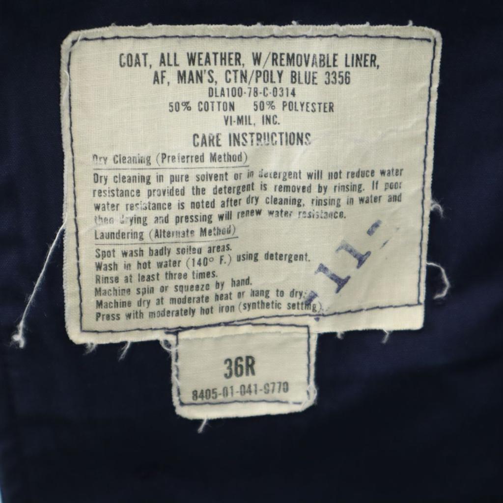US ARMY 70s DLA Vintage All Weather Coat Stainless collar coat 36R Navy Men's Used
