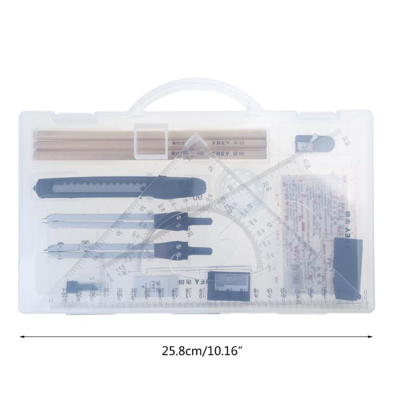 W89C Mathematik Geometrie Set-Sets 18-teiliges Schülermaterial Enthält Winkelmesser Radiergummi Winkelmesser Bleistift für Entwurf Zeichnung