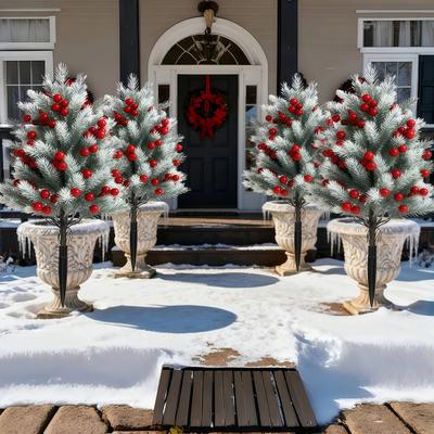 Yousheng Christmas Tree Wind-Resistant Stability Strong Structure Pine Needle Xmas Tree with Berry Details Realistic Garden Decoration
