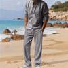 Four Seasons Linen Men's Casual Relaxed Breathable Long Sleeve Pants Shirt Beach Suit