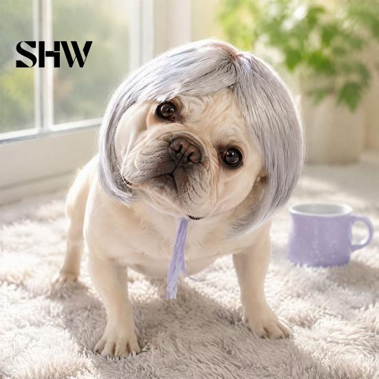 Small Dog Halloween Costume Funny Pet Wig, Cute Bob Cut Cat Afro Curly Wig with Adjustable Cosplay Accessories Elastic Band, Breathable for Dogs, Cats