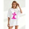 Black Oversized T Shirt With Pink Cross Print For Casual Wear