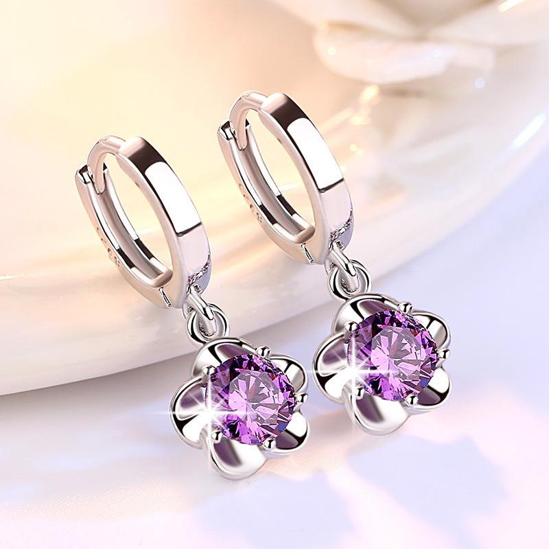 2Pcs Trendy New Fashion Zircon 925 Silver Earrings For Women With Simple Plum Blossom Earring Hoops And Elegant Earrings Gift
