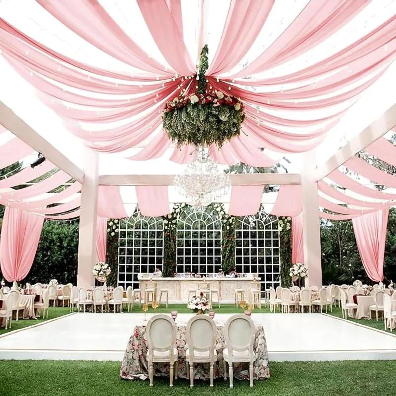 White Wedding Dress Ceiling Drapes Roof Canopy Decor Draping Fabric Chiffon Curtain for Wedding Ceremony Stage Hotel Decoration