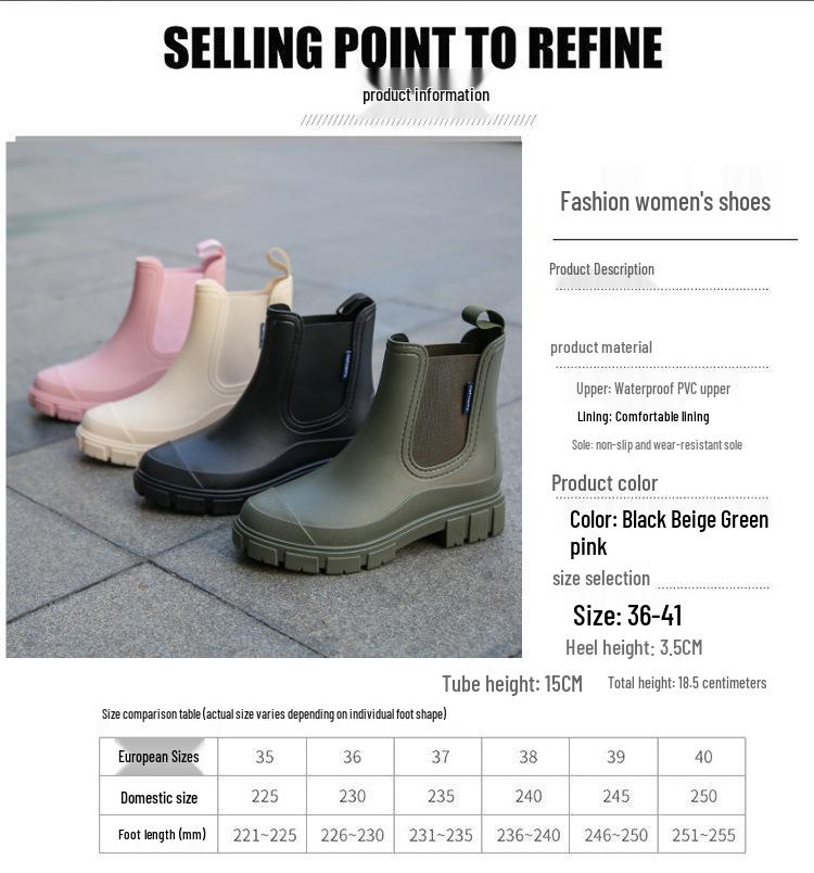 Women's Mid-Calf Chelsea Rain Boots - Waterproof, Non-Slip, Fashionable Rubber Shoes