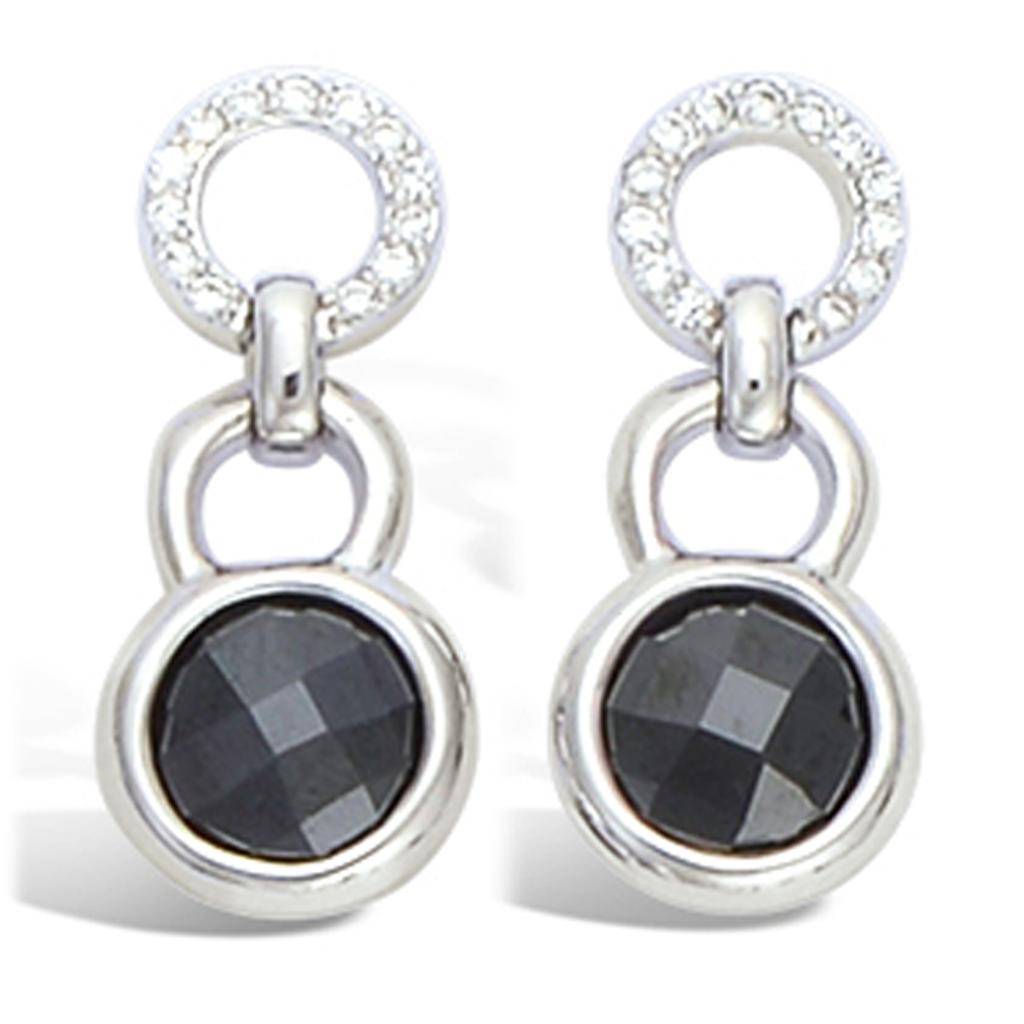 Les Trésors De Lily [L4655] - Silver Earrings 'Linda' Black White Silver (rhodium-plated) - 20x8 Mm