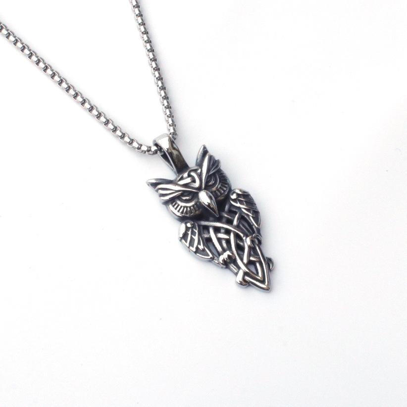 New Viking Celtic Knot Owl Necklace Titanium Steel Casting Retro Item Jewelry