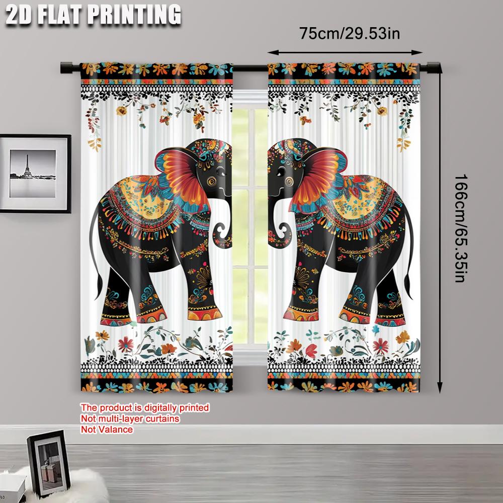 2pcs   Curtains&Drapes 2D Print Two Elephant1 Versatile Polyester Fabric (without Rod) Stuff Clearance Use for Living Room &