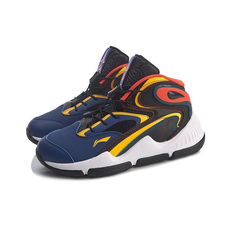 Li Ning Kids Splicing Non-Slip Shock Absorbing Wear-Resistant Basketball Shoes Kids Sneakers Blue Black YKBQ048-5