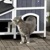 Wooden Cat House with Flower Pot, Windows, Multiple Entrances, Water-Resistant Roof for Outdoor - Grey