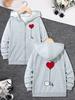 Childrens Zip Hooded Jacket Minimal Cartoon Heart Balloon Character Graphic Front And Back Print Long Sleeve Casual Sweet Coat