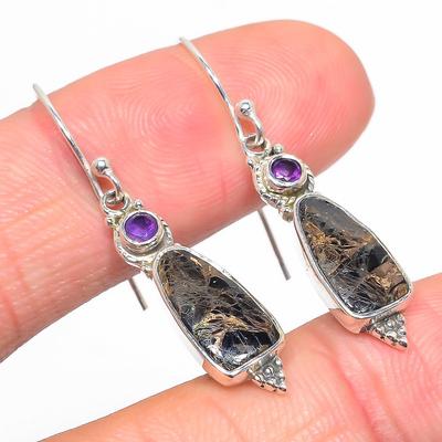 Natural Copper Turquoise,Amethyst 925 Solid Sterling Silver Earring 1.50" P3W90