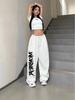 Women's Hip Hop Loose Fit Jazz Dance Pants with Mid-High Waist Drawstring Straight Leg