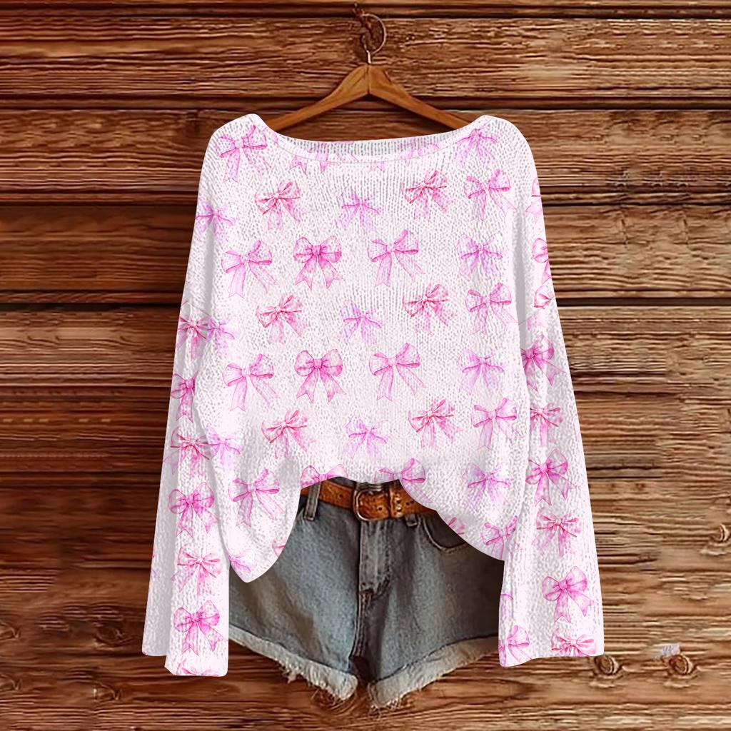 Womens  Fall Sweaters Long Sleeve Print Tops Pullover Sweaters Loose Dressy Casual Basic Clothes