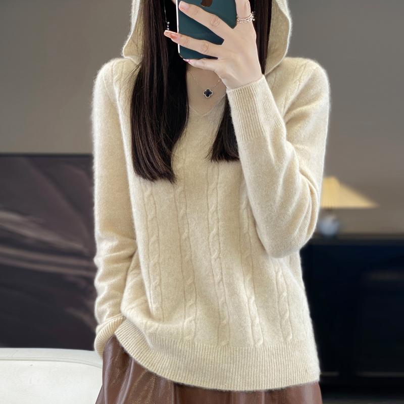 Women Knitted Hoodie 100% Wool Sweater MODERN NEW SAGA Winter Knitted Pullover Sweatshirt Soft Warm Wool Sweaters Jumper Knit Top
