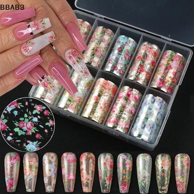10 rullar blomma ros nagelfolier för transferpapper blommig sliders fjäril nagelkonst klistermärken dekal nagelkonst dekorationer