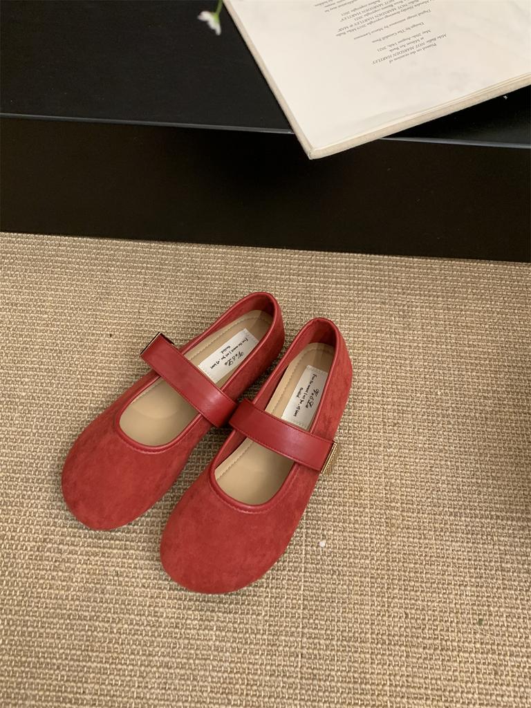 Suede Red Light Mouth Single Shoes Female Spring and Autumn New Retro Gentle Fairy Style Casual Soft Flat Mary Jane Shoes