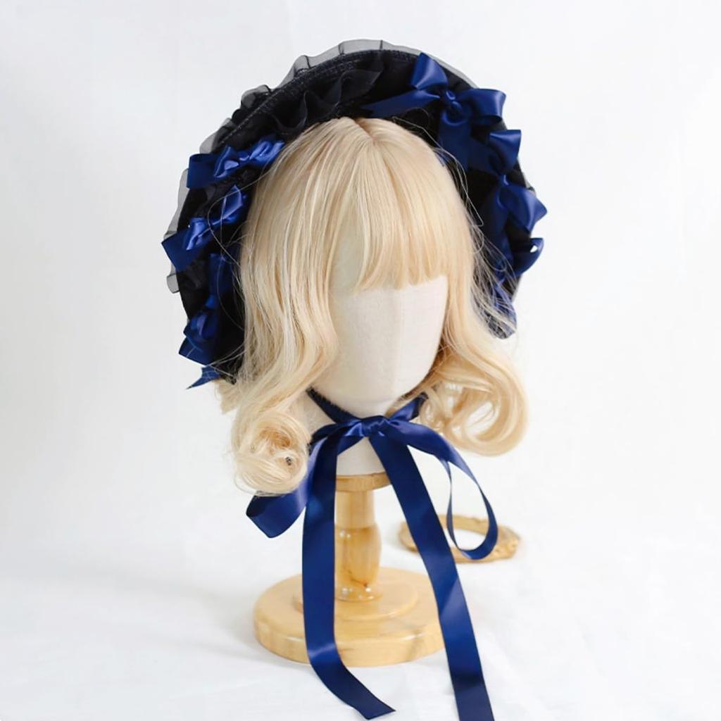 Капелюх-бонет Ligwon Lolita Maid з мереживом та волоссям, Морі Готік, Маленький шкільний капелюх для чайної вечірки, Капелюшок, Капелюх, Стрічка, Аксесуар, Дівчинка, Лоліта, Принцеса, Лялька, Обличчя,