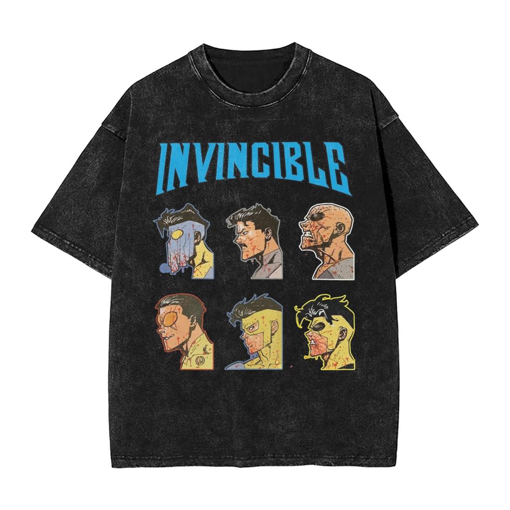 Invincible Manga Graphic TShirt Harajuku Washed Streetwear TShirts Short Sleeve Cotton Tee Shirt For Men Women Clothing