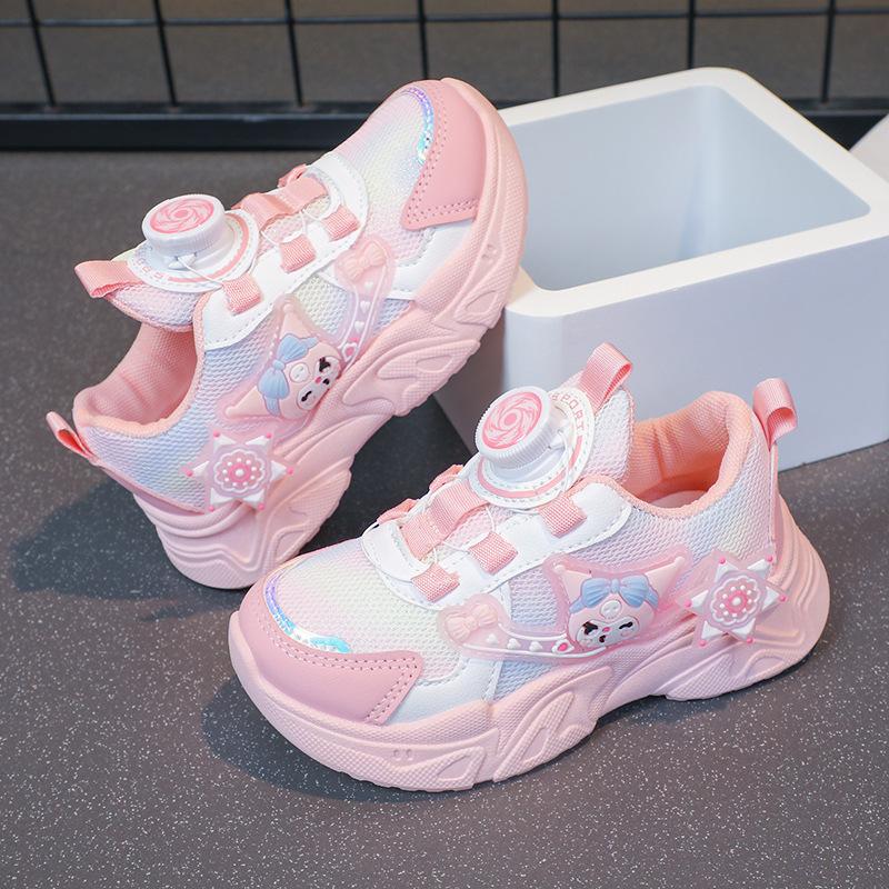 Kinder Sportschuhe Frühling und Herbst Atmungsaktives Mesh Cartoon Vielseitig Mädchenschuhe Weiche Sohle Drehknopf Laufschuhe