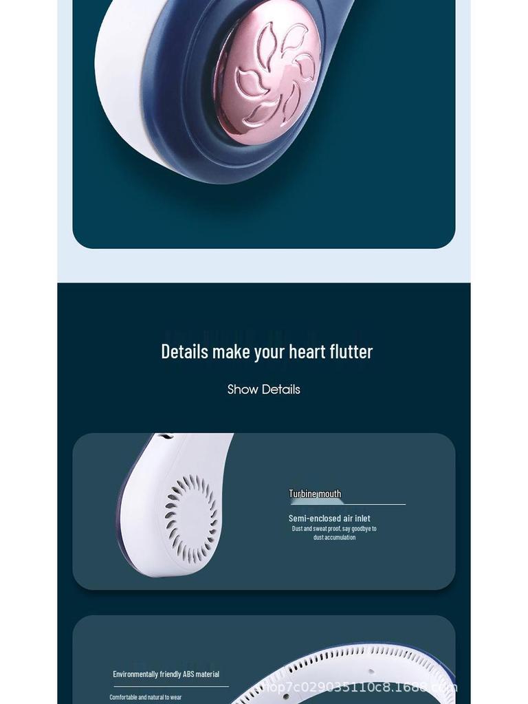 Складаний тихий шийний вентилятор: Безлопатевий, Живлення від USB, для активного відпочинку на природі