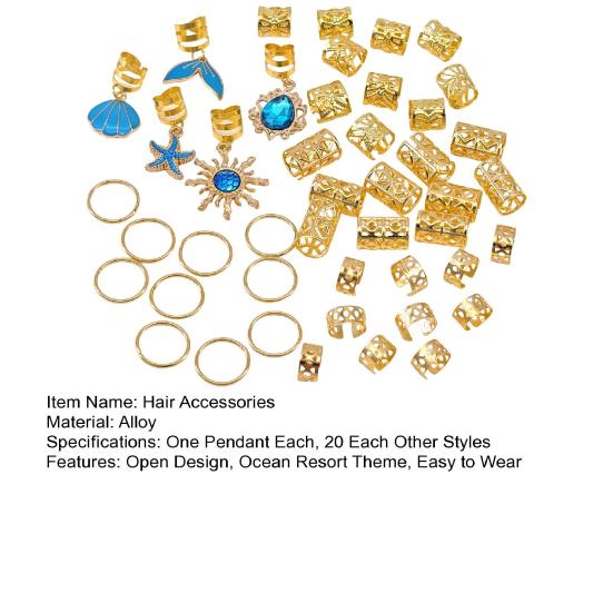 45Pcs Dreadlock Hair Accessories, Ocean Resort Theme Hair Buckles, Open Design Easy to Wear Braided Hair Rings, Alloy Lightweight Hair Jewelry