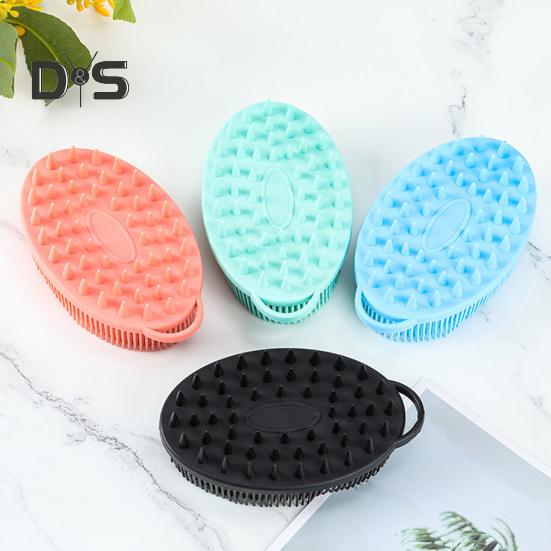 Bath Brush 2 in 1 Design Massage Cleansing Brush for Body And Head Silicone Body Exfoliating Scrubber with Anti-Slip Handle