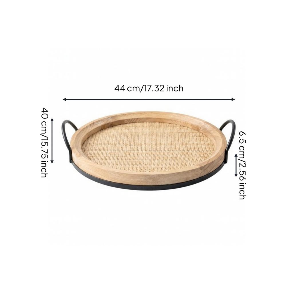 Serving Tray with Woven Inset Elegant Round Handles