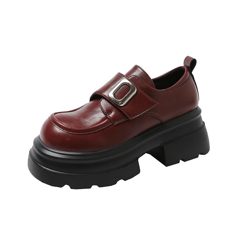 Mocassins à semelle plateforme, les petites personnes gagnent 7 cm en hauteur, petites chaussures en cuir, chaussures pour femmes, chaussures simples muffin rétro à velcro