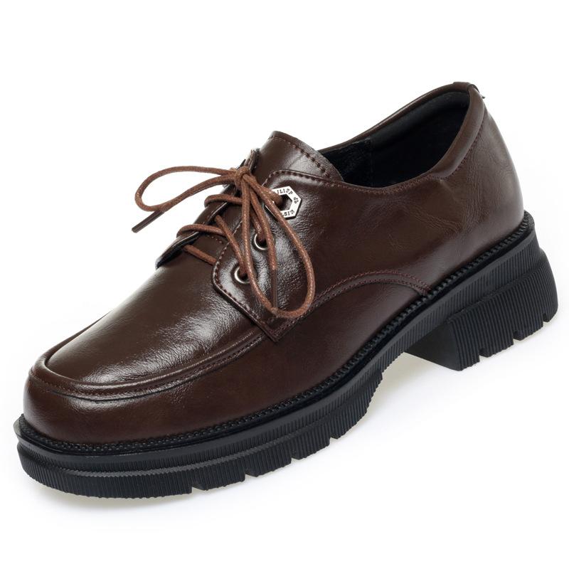 

Винтажные туфли из натуральной кожи в британском стиле, лоферы на плоской платформе, тренд весны 2025 года, туфли на квадратном каблуке для офиса, мамы, на каждый день 37 коричневый