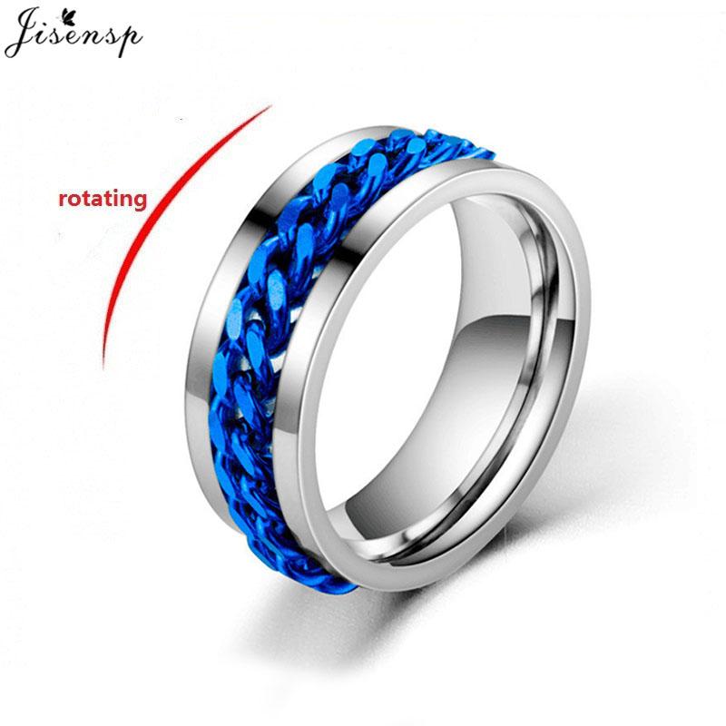 Fashion Anxiety Fidget Rings Relaxing Stainless Steel Rotatable Chain Ring for Men Women Spinner Zircon Gold Black Bague Homme