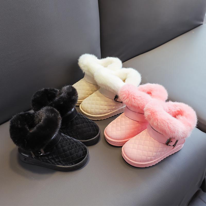 Small middle-aged children's fur integrated winter baby snow boots velvet cotton boots year-old men and women thickened warm large cotton