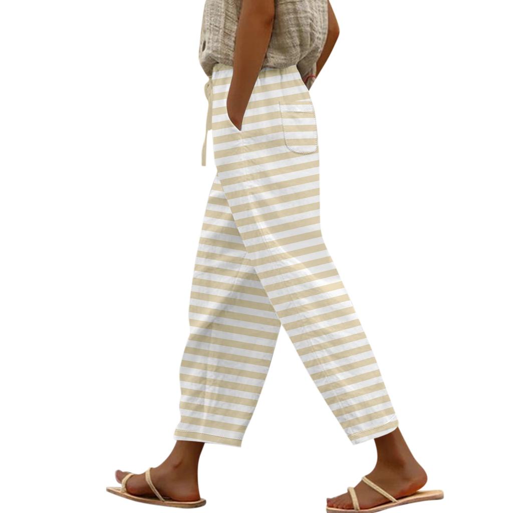 Damen Casual Hosen Modische Streifen Druck Casual Hosen Mit Taschen
