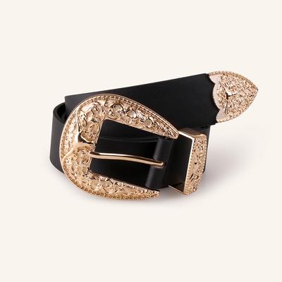 Fashionable and Exaggerated Sheep Head Carved Buckle Belt for Women's Personalized Dress Coat Suit Leather Wide Belt