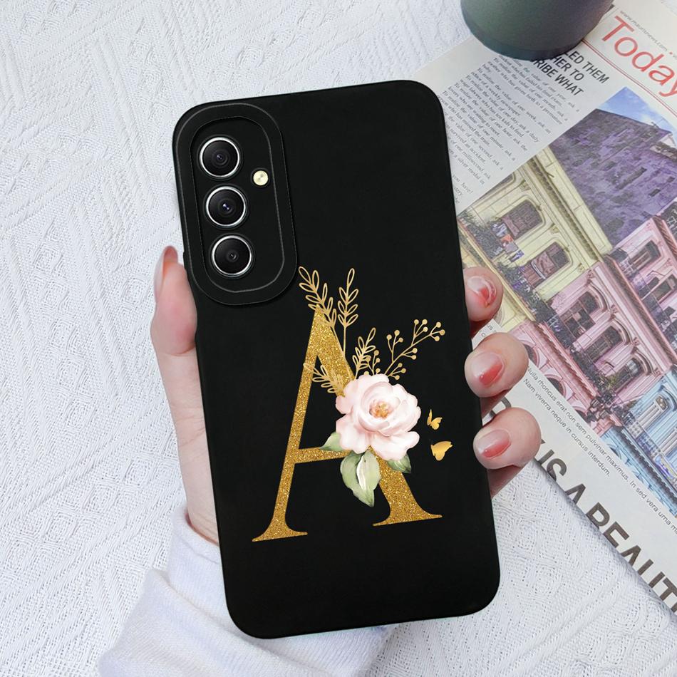 Phone Case For Samsung Galaxy A34 A33 A32 Elegant Rose Letter Soft Liquid Silicone Sqare Back Cover For Samsung A 34 33 32 Shell