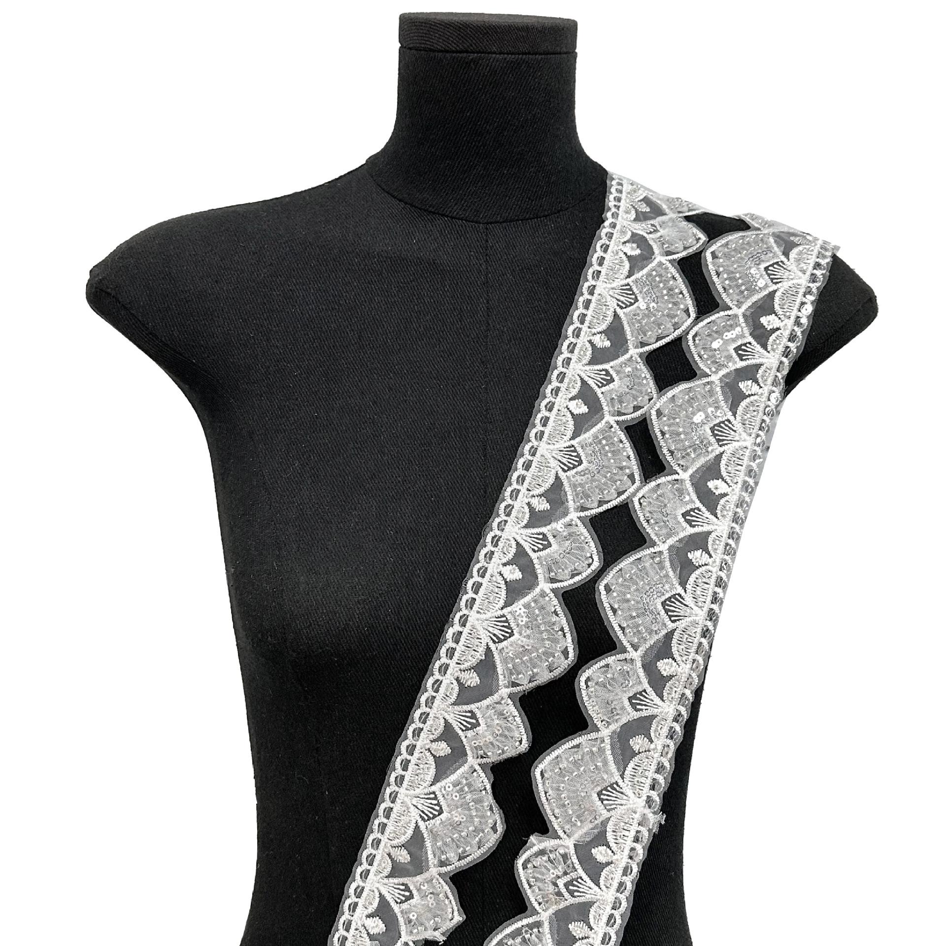 

Multi-Colored Beaded Sequined Lace Wavy Embroidered Lace Mesh Dyed Skirt Cuffs Barcode Decoration TX49 white one size