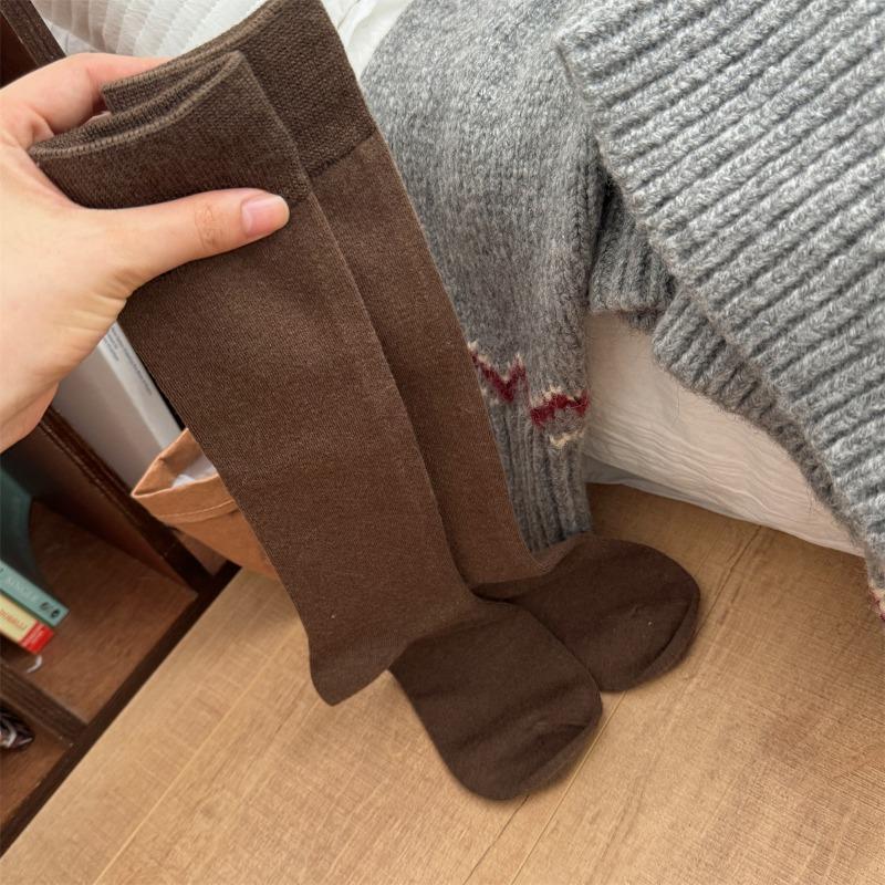 Soft and Glutinous Wool Calf Socks for Winter Warmth, Boneless Long Stockings, Solid Color Versatile Socks for Women